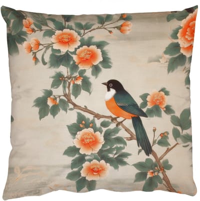 Sierkussens - Kussentjes Woonkamer - 50x50 cm - Vogel - Tak - Bloemen - Oranje