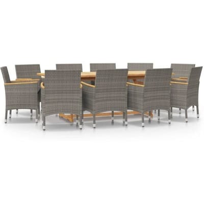 vidaXL - 11-delige - Tuinset - met - kussens - grijs