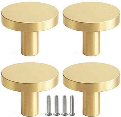 4 X MSQDESIGN Kastknoppen Goud (Metaal) - Gouden Deurknopjes - Meubelknoppen Goud voor keuken , kast en deurjes - Deurknopjes Goud rond - Handgreep - Moderne Meubelknop Goud - Goude Deurknopjes - Deurknoppen Goud - Ladeknoppen voor deurtjes
