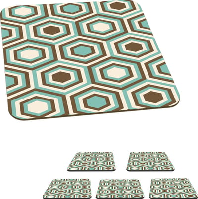 Onderzetters voor glazen - Retro - Honeycomb - Blauw - Bruin - 10x10 cm - Glasonderzetters - 6 stuks