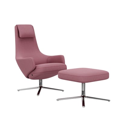 Vitra - Repos Fauteuil & Ottoman - gepolijst aluminium - Cosy2 zachtrose - Zithoogte 45 cm - roze