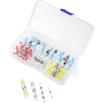TRU COMPONENTS TC-9508160 Stootverbinder Assortimentsbox, Incl. kabelschoen (rond) 6 mm² 6 mm² Volledig geïsoleerd Wit, Rood, Blauw, Geel 1 stuk(s)