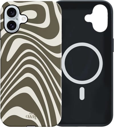 xoxo Wildhearts siliconen hoesje geschikt voor iPhone 16 MagSafe hoesje - Boogie Wonderland Green - Double Layer - Magnetisch telefoonhoesje - Magneet case - Backcover met dubbele beschermlaag - Golvenprint - Golvend patroon - golven - Groen