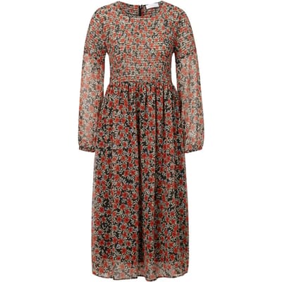 Rich & Royal Maxi Dress Printed With Smock Detail Black Maat: 34 | Midi Jurken Outlet | Dames | Zwart