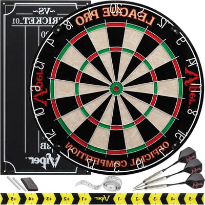 Regulation Varkenshaar Steel Tip Dartbord Starterset - Hoogwaardige Sisal - Roterende Cijferring - Krijt Cricket Scorebord