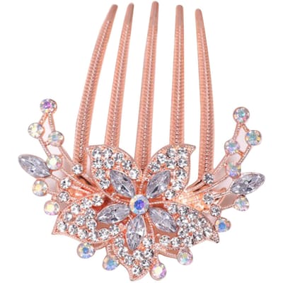 Decoratieve Kam Haarclip Legering 5 Tanden Witte Kristal Haar Zijde Kammen Clip voor Kapsel beige