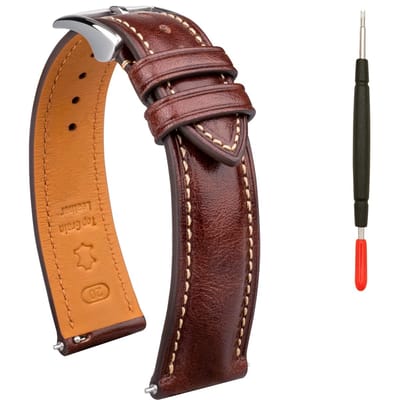 Dailygoods- Horlogebandje Quick Release - Leren - Tweekleurig - 22 mm - 20 mm - 19 mm - Vervangend voor mannen/vrouwen - Horlogeband