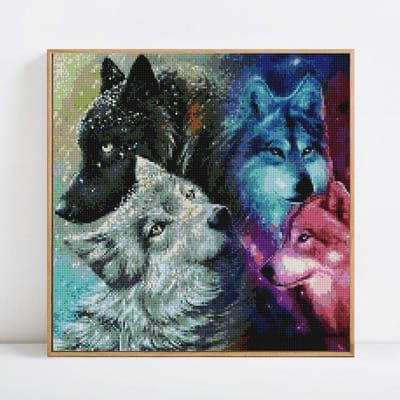 Peinture diamant avec pierres rondes, animaux, broderie de loups, photos de loisirs et d'artisanat 30x30 black