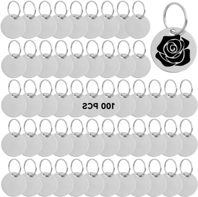 Ronde stempeldekens voor huisdieren, roestvrij stalen tags met gat, blanco metalen labels voor armbanden en sieraden maken, 100 stuks