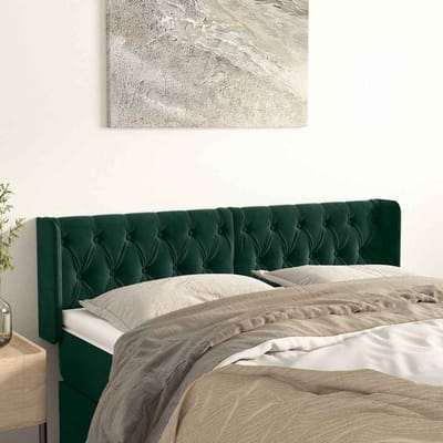 vidaXL - Hoofdbord - met - randen - 147x16x78/88 - cm - fluweel - donkergroen