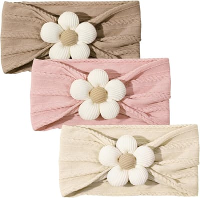 Baby Flower Hair Bands (Pack of 3) Soft Stretchy Newborn Toddler Hair Accessories for Baby Girls