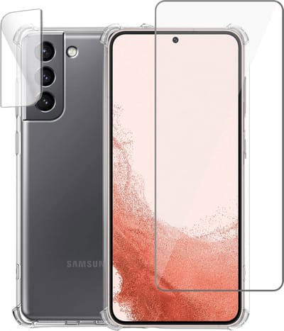 Hoesje geschikt voor Samsung S22 + Screenprotector + Camera Cover - Tempered Glass - Extreme Shock Case Transparant