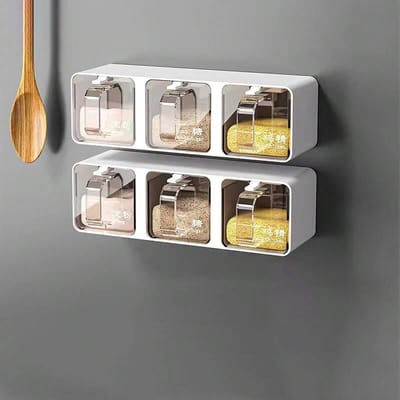 Wandmontage Kruiden Organizer Doos Set Zoutstrooier Specerijenrek Compartiment Opbergdoos Suikercontainer Pot met Lepel voor Keuken