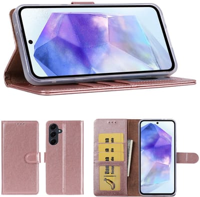 Hoesje Geschikt Voor Samsung Galaxy A57 Hoesje Rose Goud - met Pasjeshouder – bookcase Portemonnee - Walletcase - Portemonneehoes
