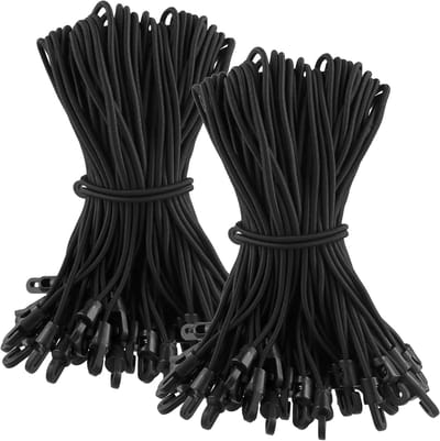 Spanrubber met haken - Expander set - Zeil vastzetten - Duurzaam polyester materiaal - 25 cm lengte - Zwart