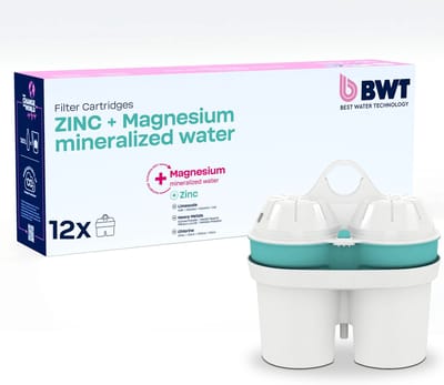BWT ZINC+ Magnesium Mineralized Water - 12 stuk | Filterpatroon voor Waterfilterkan | Vermindert kalk | Verbetert smaak | Tegen chloor & metalen | 120L per filter | Vervanging elke 4 weken | Geschikt voor alle BWT kannen
