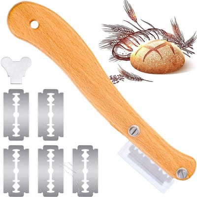 Store_9 - Bakkersmes - Broodsnijder - Vervangbare messen - Geel - Deegsnijmes - Handige keukenhulp - Houten handvat