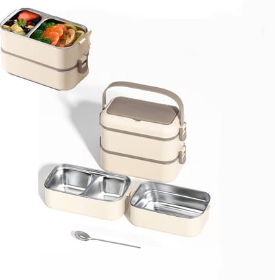 KZQ 2-laagse roestvrijstalen bento box lekbestendig stapelbaar lunchbox voor volwassederen school picknick werk knen en kinaki