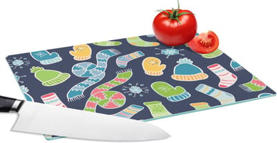 Glazen Snijplank - 28x20 - Sjaal - Handschoenen - Muts - Regenboog - Winter - Patronen - Snijplanken Glas
