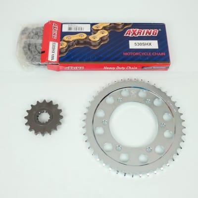 Kit chaîne Axring pour Moto Yamaha 1000 YZF R1 2009 à 2014 16X44 Pas 530 Alésage 110mm Neuf