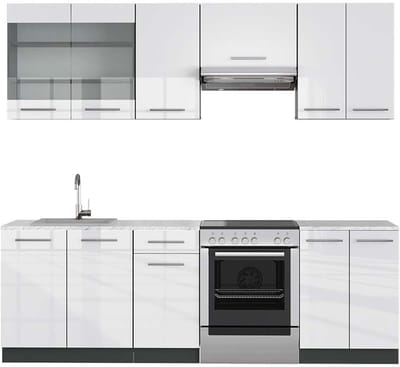 Vicco Fame-Line Complete keukeneenheid – 240 cm, WB Marmer Wit hoogglans/antraciet