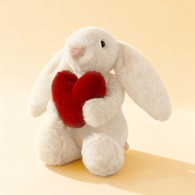 Poupée Peluche Lapin Mignon Longues Oreilles 20/30CM Tenant un Cœur Lapin en Peluche Doux Jouet de Réconfort Cadeau Saint-Valentin pour Enfants Filles 20CM blanc