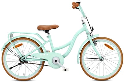 SUN BABY FLOWER BIKE RETRO Kinderfiets 20 inch, Fiets voor een meisje 20" - stalen frame, V-brakes, spatborden, kettingkast, verlichting, bel, verstelbaar - Mint