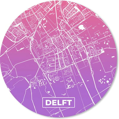 Muismat rond 20x20 cm - Mousepad Stadskaart - Delft - Paars - Roze - Ronde muismatten
