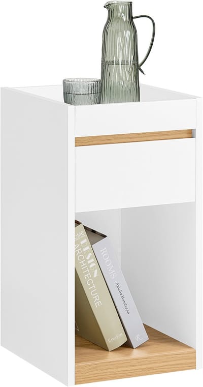 SoBuy Nachtkastje met lade - Sofa Bijzettafel - Wit, 30x35x55cm, FBT137-W - voor Woonkamer, Slaapkamer, Kantoor