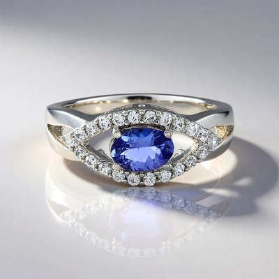 Cavill - Ring 925 Sterling Zilver met 0,662 ct Ovaal Tanzaniet en 0,439 ct Zirkonia - Platina Coating - Elegante Diepblauwe Sieraden voor Vrouwen
