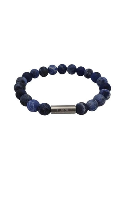 H-Beau - Handgemaakte Armband van Edelstenen - Natuurstenen - Sodaliet Kralen - Dames - Unisex - RVS Kraal - 8mm - lengte 18cm - Mat - Blauw - Sterrenbeeld - Horoscoop - Boogschutter