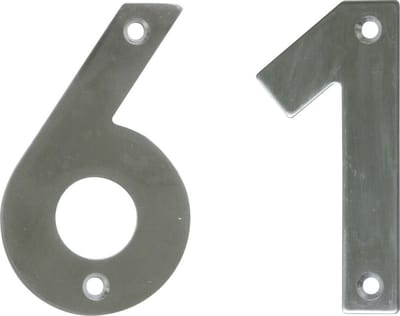 AMIG Huisnummer 61 - massief Inox RVS - 10cm - incl. bijpassende schroeven - zilver