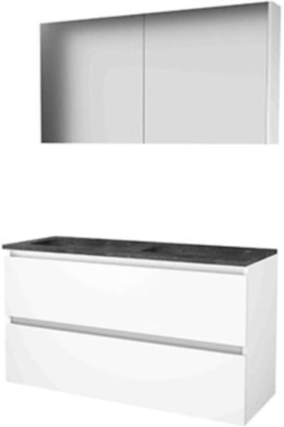 Basic-Line Comfort 46 Badkamermeubelset - 120 x 46 cm - Greeploos - 2 Lades - Hardstenen Wastafel - 2 Kraangaten - Spiegelkast - Ice White