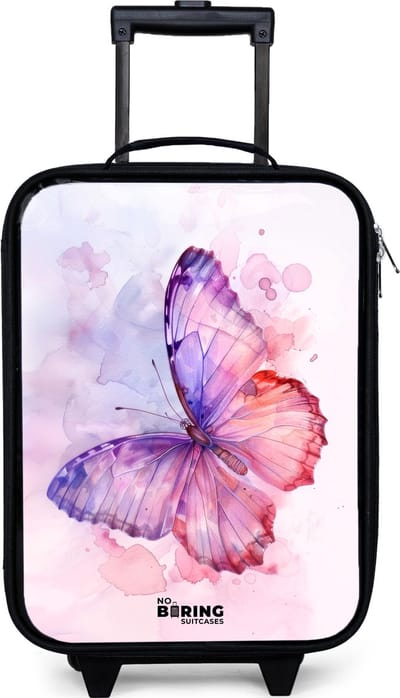 NoBoringSuitcases.com® - Kinderkoffer jongen - Kindertrolley meisje - Aquarel aurora - Koffer kind lichtgewicht - Reiskoffer trolley voor kinderen - Koffertje met lichtgevende wieltjes - Rolkoffer zwart