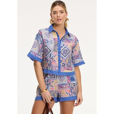 Shiwi Emily Blouse Paisley Banner Paisley Banner Blue Size: M | Blouses Outlet | Dames | Blauw