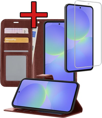Hoesje - Met Screenprotector - Geschikt voor Samsung Galaxy A36 - Luxe Pasjeshouder - Flipcase - Bookcase Portemonee - Flip Case - Kunstleer Book Case - Book Cover - Walletcase - Portemonneehoes - Telefoonhoes - Bruin