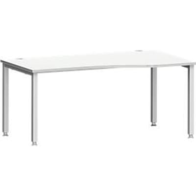 Bureau MODENA FLEX, vrije vorm, aanbouw rechts, 4-poots vierkante buis, B 1800 x D 1000/800 x H 720-820 mm, aluminium lichtgrijs/wit
