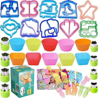 1 Kit de Formes Coupe-Sandwich pour Enfants Coupe-Légumes et Fruits Moule à Biscuits de Qualité Alimentaire pour Boîte à Lunch Boîte Bento 38pcs blue