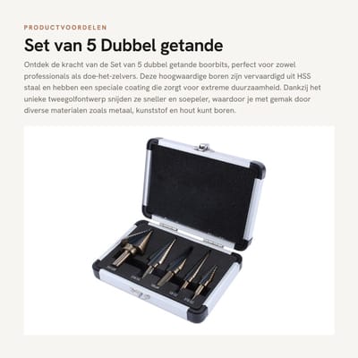 Dailygoods- Boor Set van 5 - HSS Staal - Schokbestendige Opberghoes - Driehoekshank - Snelle Snede - Voor Metaalbewerking - Trapboor