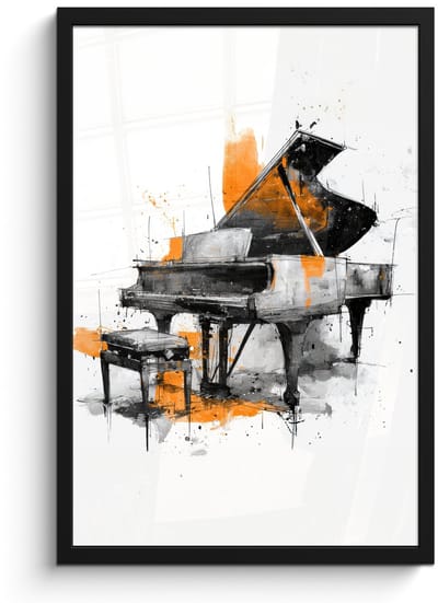 Poster in lijst - Fotolijst 40x60 cm - Posters - Piano - Oranje - Zwart - schets lijnen - Posterlijst zwart - Decoratie - Wanddecoratie woonkamer - Muurdecoratie slaapkamer