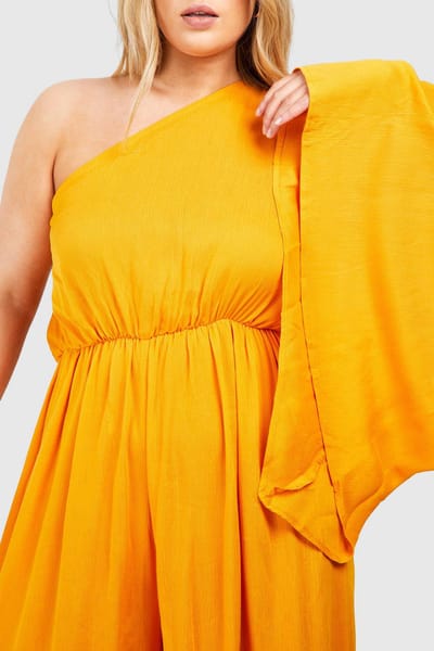 boohoo Dames Plus Jumpsuit met Uitlopende Mouwen van Kaasdoek | Orange | Maat: 28