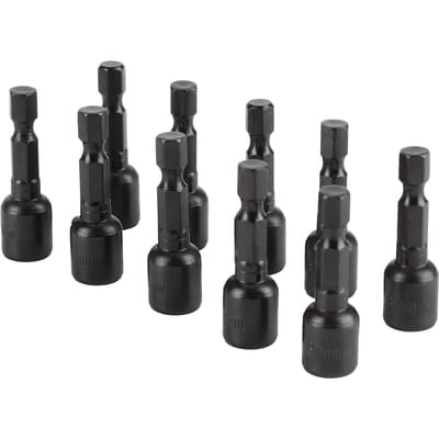 10 stuks Zwarte Zeskant Dop met Sterke Magnetische Elektrische Schroevendraaier Bit Accessoires 45 x 8mm