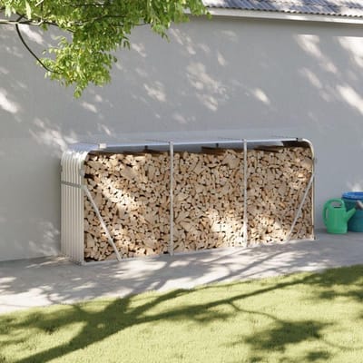 Gecheer 364595 Firewood Storage Silver, 234 x 45 x 100 cm, Galvanized Steel, Firewood Rack for Indoor and Outdoor Use Campfire Camping Travel