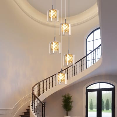 NETTLIFE Hanglamp G9 - 5-Lichts - Kristal Glas - Chroom- Modern Pendellamp - 150cm Hoogteverstelbare - Kroonluchter - voor Eetkamer | Trappenhuis | Woonkamer | Keuken-excl. lichtbron