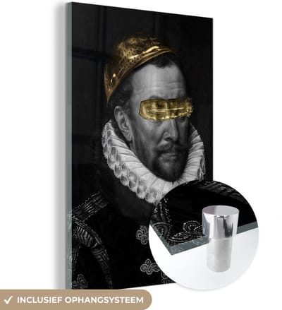 MuchoWow® Glasschilderij 40x60 cm - Schilderij acrylglas - Willem van Oranje - Adriaen Thomasz - Zwart - Wit - Foto op glas - Schilderijen