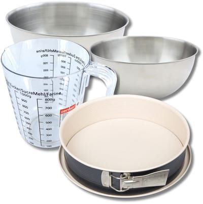 Bakkersset met 27 cm springvorm, 2 mengkommen, maatbeker en spatel Zenker