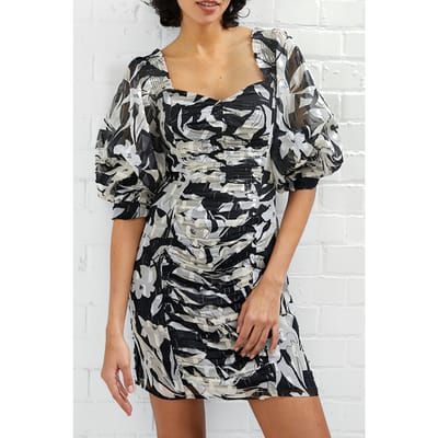 French Connection Ally Dinah L/s Ruched Dress Black Maat: 10 | Mini Jurken Outlet | Dames | Zwart