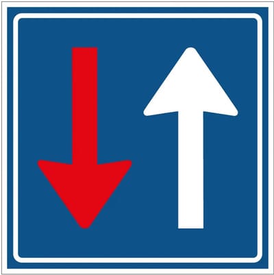 Voorrang op tegemoetkomend verkeer bord - F6 | gecoat dibond materiaal | 10 x 10 cm