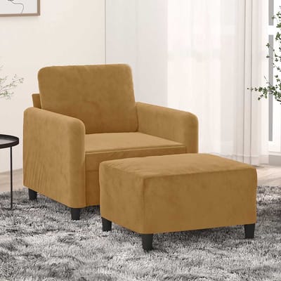 vidaXL - Fauteuil - met - voetenbank - 60 - cm - fluweel - bruin
