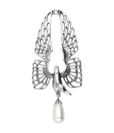 Zilveren Zwaan met opengeklapte vleugels en glasparel Art Nouveau Jugendstil XL hanger